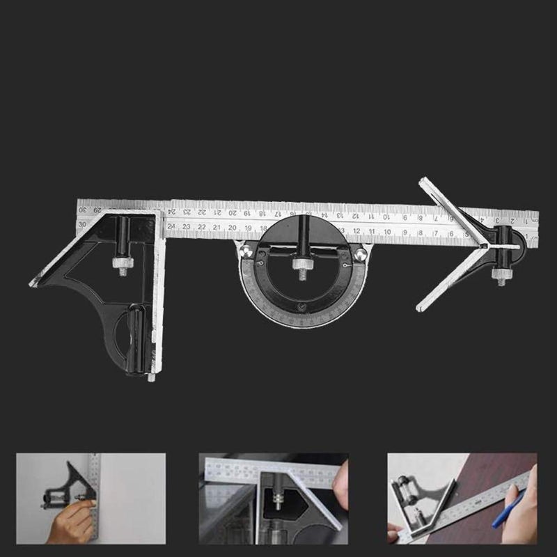 Lurui Stainless steel t square ruler Adjustable sliding combination Square Square Ruler & Protractor Level Measure Measuring Set 4-Piece 12" 4R Combination Square - Image 3